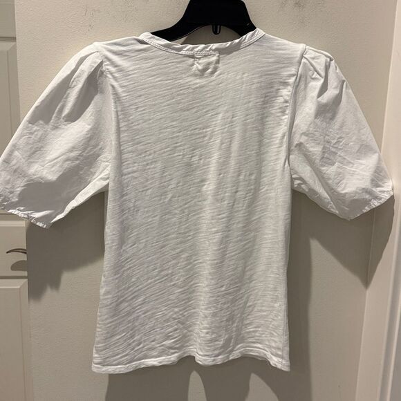 Nation Ltd White V-Neck Puff Sleeve mixed media Top size small - Picture 3 of 7